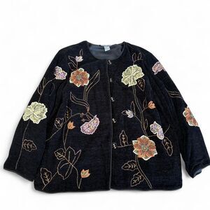 Indigo-moon Women's Black Floral Beaded Jacket